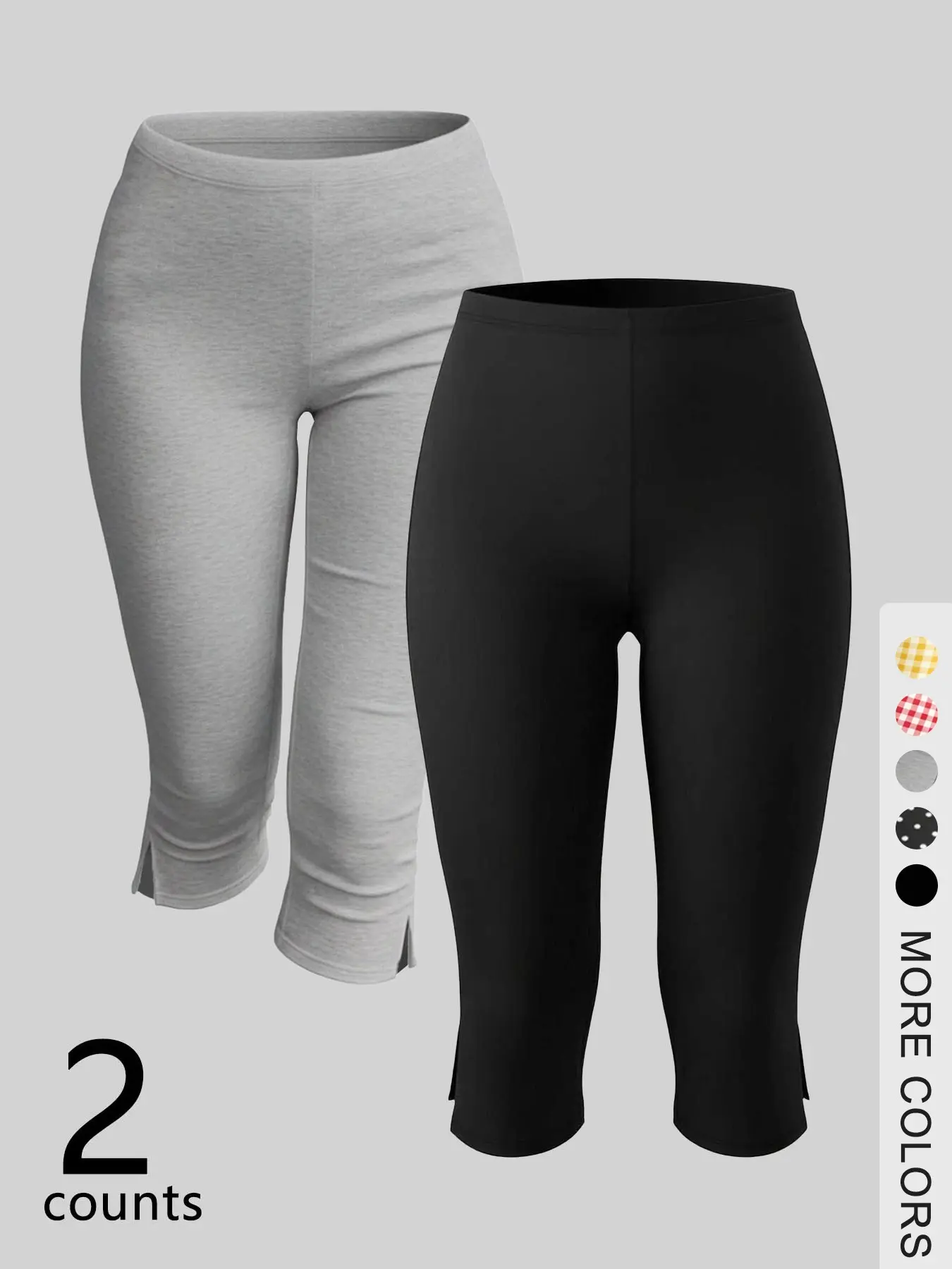 2-Pack Women's Solid Color Capri Fitted Pants, Soft and Slimming, Casual Yoga Home & Outdoor Wear, Split Design, Athleisure Pants