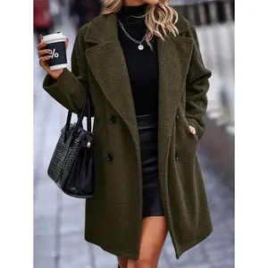 Women Winter Faux Fur Coats Lapel Long Sleeve Fuzzy Fleece Outerwear Button Down Sherpa Jackets Fall Autumn Overcoat Outfits