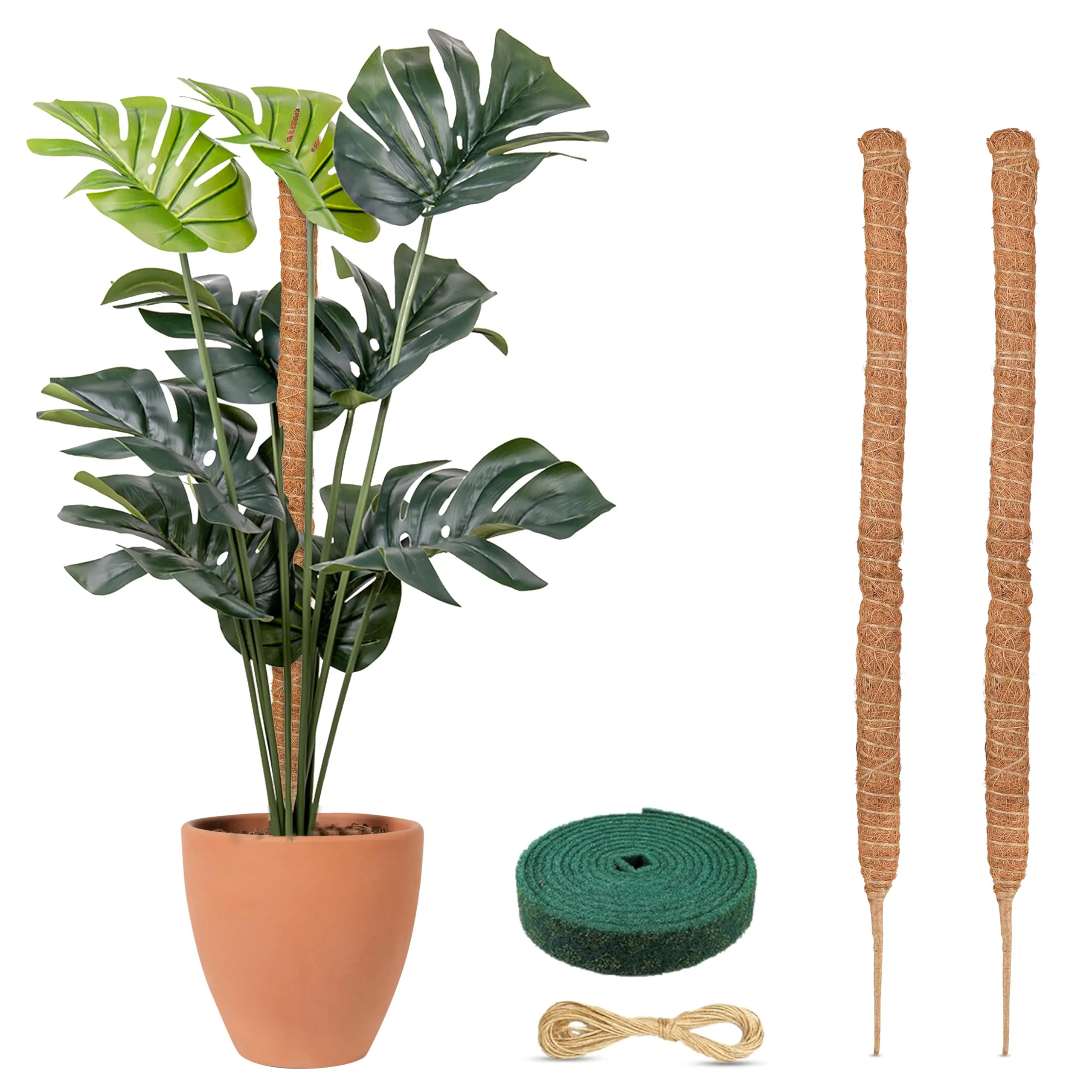EcoNour Bendable Moss Poles (2 Pack, 48 in) - Coconut Fiber Jute Garden Trellis, Eco-Friendly Plant Support for Indoor Potted Monstera Vertical Growth, Easy-Install Small Spaces Houseplant Care Tool