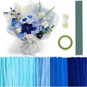 371 count Pipe Cleaners  Kit, Pipecleaners Chenille Stems Bulk with Floral Wire Gardening Tape Stamen,  Limpiapipas para Flores for DIY Mother's Day Decor (Blue)