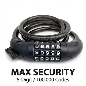 Eskute 5-Digit Bike Lock Cable, 4ft Heavy Duty Anti-Theft Combination Lock for E-Bike, Scooter, Motorcycle, Gate & Fence