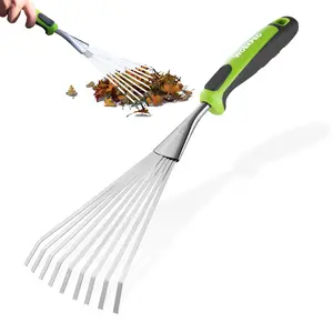 WORKPRO 16" Hand Rake, Heavy Duty Stainless Steel Garden Rake with Soft Handle, Small Garden Hand Tool for Gardening, Cultivating, Loosening Soil & Spreading Mulch, Flower Beds