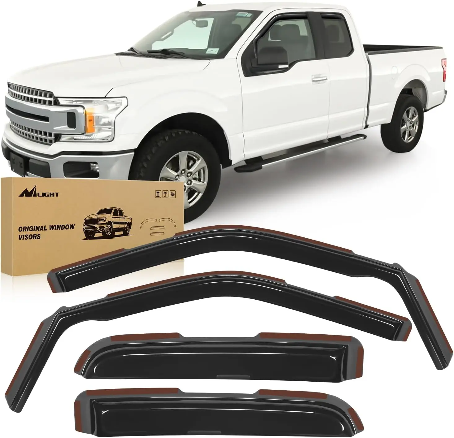 Nilight In-Channel Window Deflectors for Ford F150/Raptor 2015-2020 Super Cab, F250-F550 2017-2020 Super Cab - 4PCS Shatterproof Acrylic Sun Visor, All Weather Rain Off Windows Raptor Fit, Tool-Free Aerodynamic Vent Visors, Anti-Fog