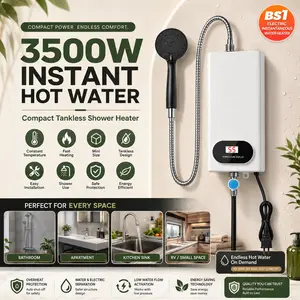 3500W Tankless Water Heater with Shower Head, Instant Hot Water, LCD Temperature Display, Compact Electric Heater for Bathroom Kitchen RV, Easy Install 110V#SummerVibes