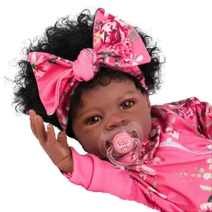 Reborn Baby Dolls Black Girl 20-inch Realistic Newborn Doll with Feeding Accessories Pink Outfit Great Gift Set for Kids 3+ Grandparents Collectors Rebornbabydoll