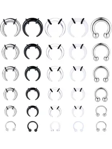 30Pcs 16G-6G Acrylic Pincher Tapers Septum Ring Horseshoe Nose Rings Nose Piercing Steel Septum Piercing Set Piercing Earrings Stretcher Nose Gauges Expander Ear Stretching Kit Body Piercing Jewelry Nose Rings Hoops