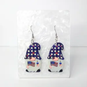 #563 Patriotic Gnome Earrings, Casual, Patriotic, Memorial Day, 4th of July, Independence Day, Acrylic