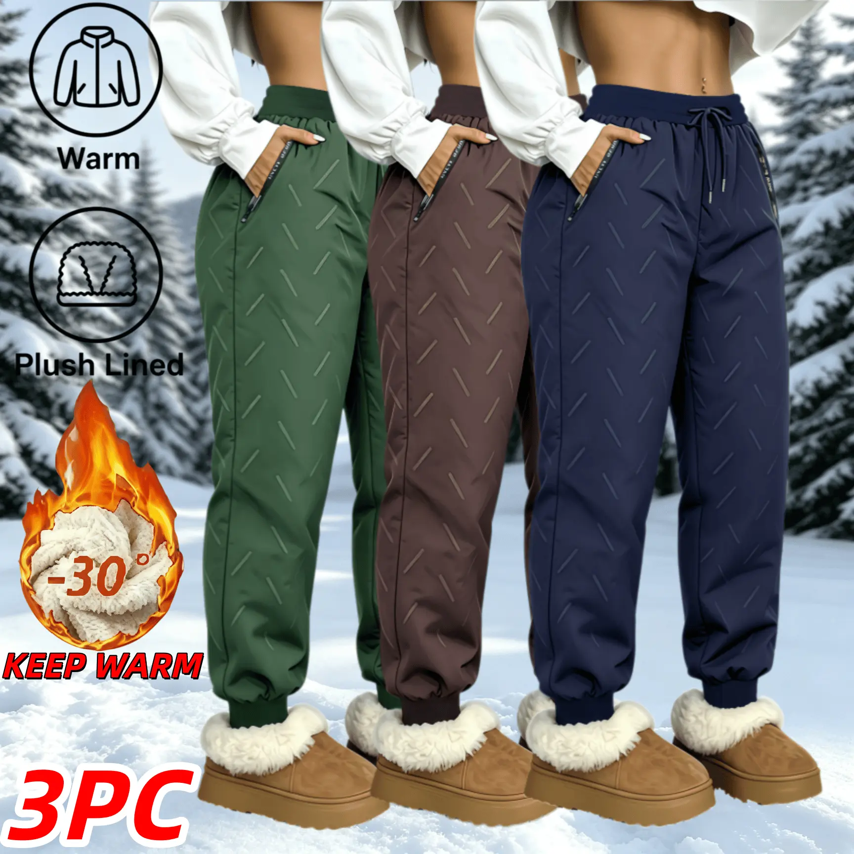 Women’s Lined Winter Jogger Pants, Waterproof Windproof Warm Thermal Trousers, Elastic Drawstring High Waist Cuffed Ankle Sweatpants, Zipper Pocket Insulated Cold Weather Pants for Outdoor Walking, Ski & Daily Casual Winter Outfits