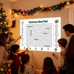 Christmas Word Search Puzzle Poster 36x24 Family Holiday Games  Thick Glossy Paper for Festive Fun Giant Word Find Puzzle Ideal for Christmas Parties