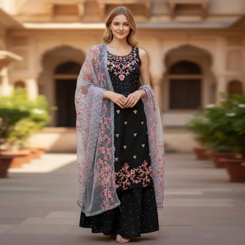Women's 2-Piece Traditional Velvet Lehanga Dress, Chic Elegant Formal Wear with Soft Lightweight Fabric, Maroon Embroidered Party Outfit, Pearl & Floral Thread Details for Weddings, Anniversaries