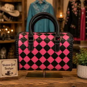 Medium Pink and Black Checkered Speedy Bag