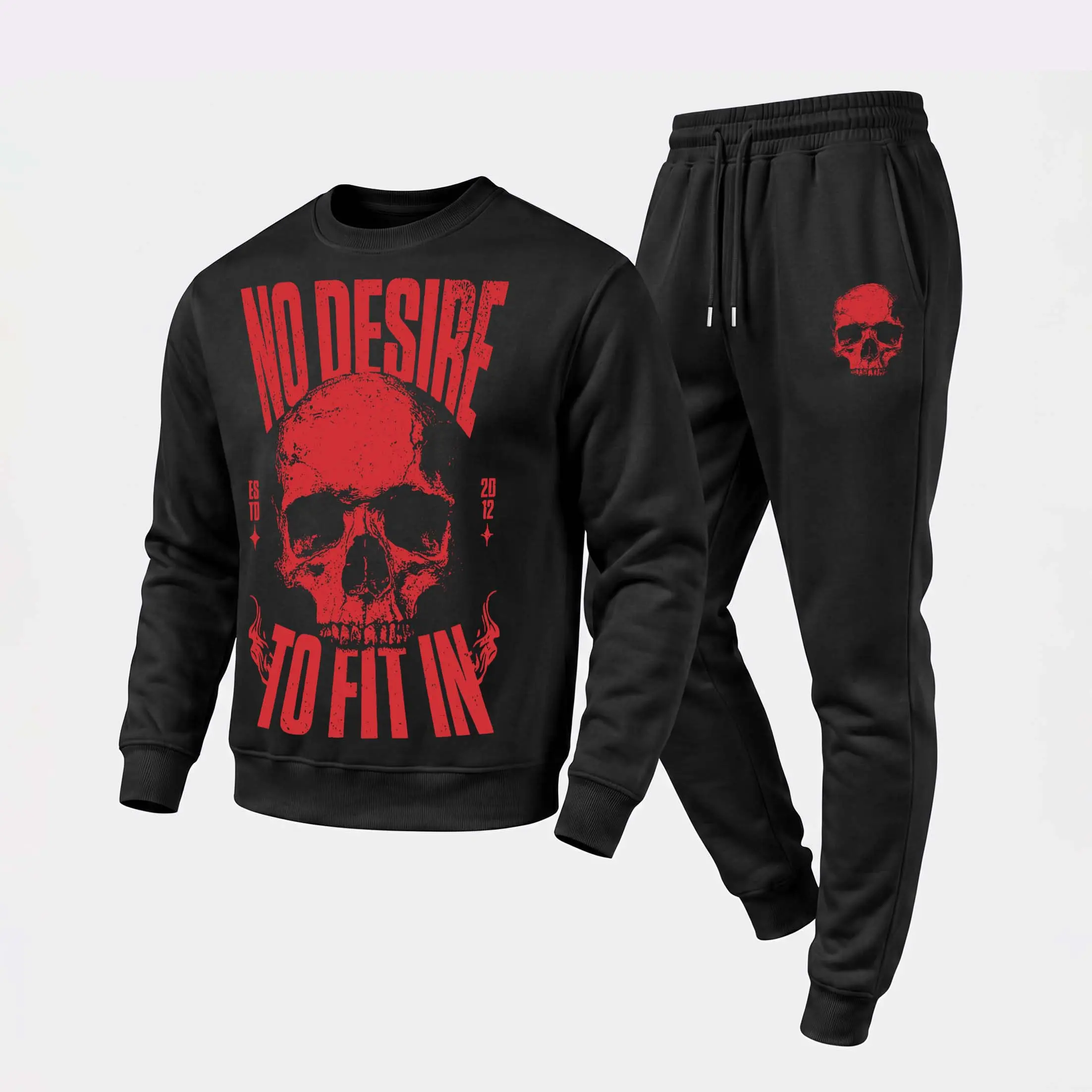 Men's 2-Piece "No Desire To Fit In" Graphic Crewneck Hoodie & Jogger Pants Set, Menswear Clothes with Drawstring, Long Sleeve Fabric Pullover for Fall Winter Day Daily Wear, Lounge