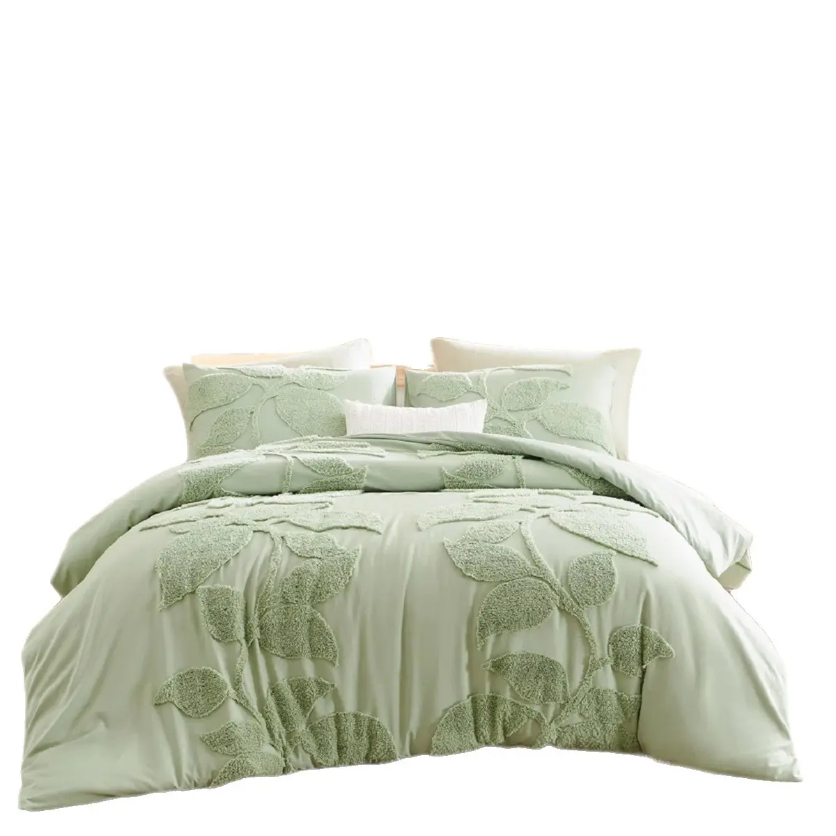 Tufted Floral Bedding Queen Size 3-Piece Duvet Cover Set - Brushed Cotton Synthetic Blend, Hypoallergenic, Soft Cozy Lightweight, Includes Fitted Sheet & Neck Support Pillow for Extra Large Double Beds