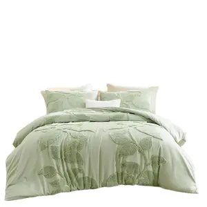 Queen Size Decorative Duvet Cover Set (3-Piece) - 3D Floral Brushed Cotton, Hypoallergenic, Soft Cozy Lightweight Bedding with Fitted Sheet & Neck Support Pillow for Extra Large Double Beds