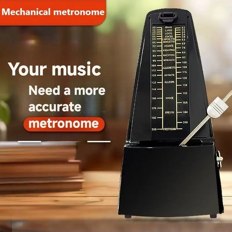 Professional Accurate Precision Mechanical Musical Metronome, Loud Sound with Accent Bell, Stable Metal Mechanism, No Power Needed, for Piano, Guitar, Violin, Cello, Guzheng, Drum Set, Wind Instruments