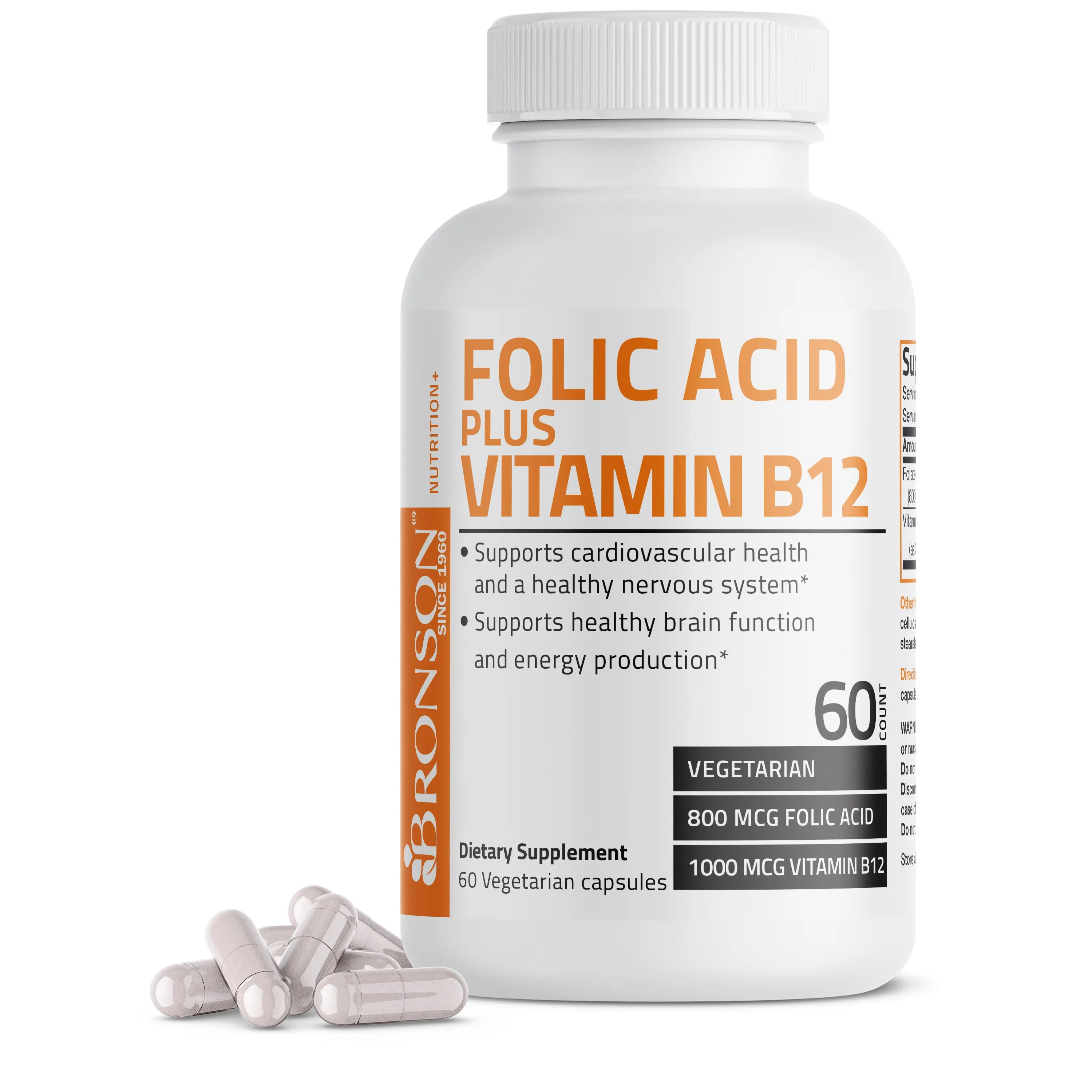 Folic Acid Plus Vitamin B12 - 60 Vegetarian Capsules Edible Supplement