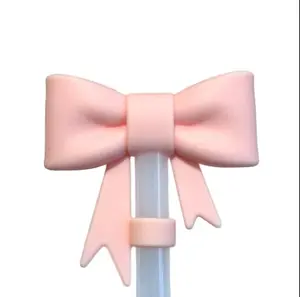 Light Pink 3D Bow Straw Topper