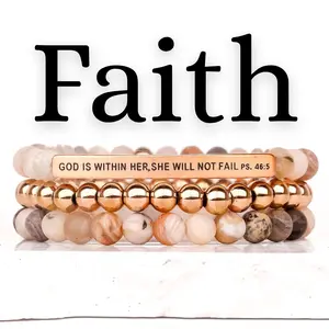 Faith Collection Gift Sets by The Inspiration Co. Top Seller Bundle Sets – Engraved Natural Stone Bracelets, Hypoallergenic, Bible verses you can wear