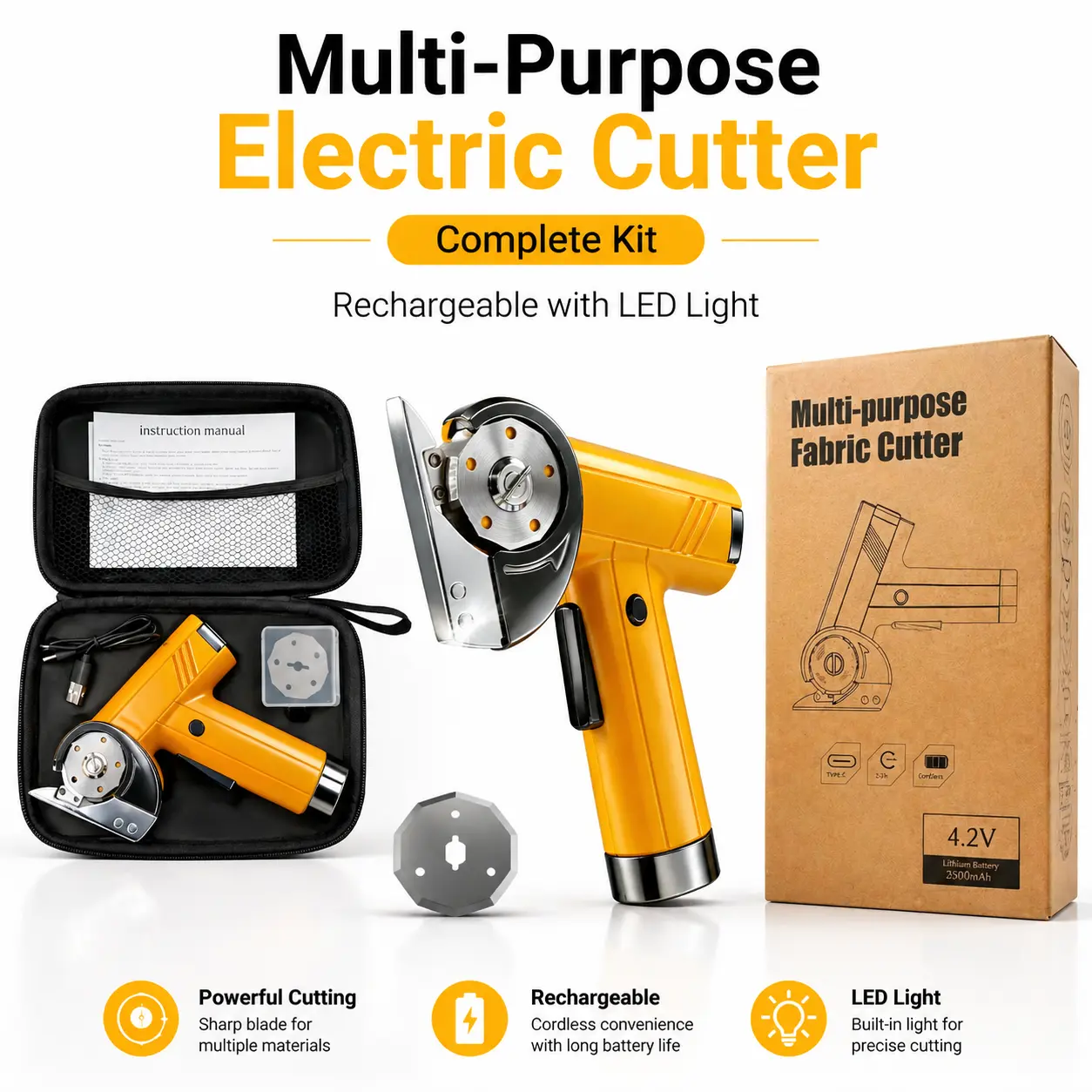 Rechargeable Cordless Electric Rotary Cutter Power Tool - Portable, with Safety Lock, LED Light, Digital Display, Powerful Cutting for DIY Home Projects, Sewing Projects Ideas, Workshop Use