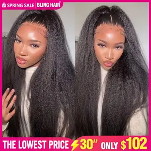 Bling Hair Kinky Straight Lace Front Wigs 13x6 360 Lace Frontal Wig Real Human Hair Pre Plucked With Baby Hair 180% Density Yaki Straight Transparent HD Glueless Lace Wig Human Hair Wigs For Women SpringStatements