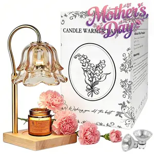 Lily of the Valley Candle Melter Lamp with 2 Halogen Bulbs & Vanilla Candle for Office Decor Sweet Mother's Day Gift
