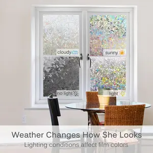 Weather Changes How She Looks - Window Privacy Film Static Clings Vinyl 3D Decals Stickers Rainbow Film for Glass Door Heat Control Anti UV 17.5 x 78.7 Inches Decorative Ornaments Floral Design