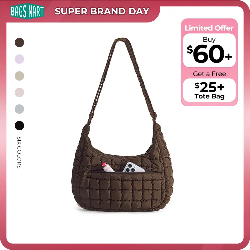 【NEW IN】BAGSMART Crossbody Bags for Women,Quilted Lightweight Shoulder Handbags with Adjustable Strap, Crescent Shoulder Bag, Puffer Purse Shoulder, Easy Clean Hobo Bag for Daily Use Travel Essentials summerwins tiktokshopsummersale tiktokshopbacktoschool
