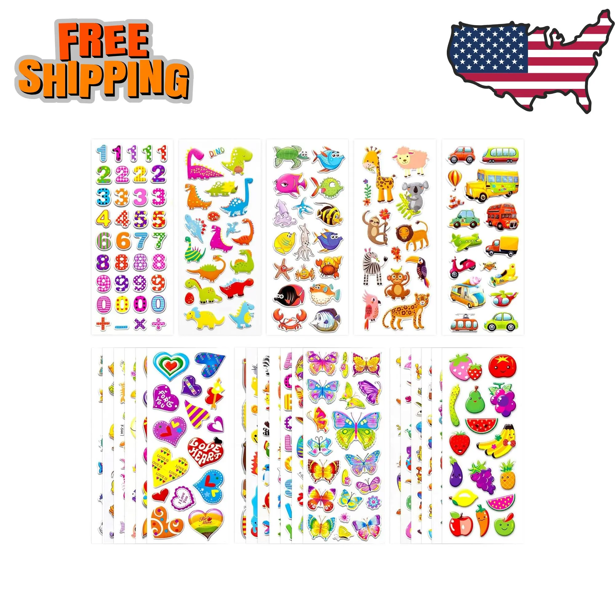 24 Sheets 3D Puffy Stickers for Kids & Toddlers, 550+ Cute Sticker Pack