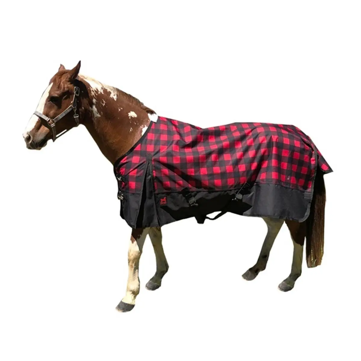 Jacks Kratos Heavyweight Horse Turnout Blanket, 1200D Polyester Red Plaid Winter Coat, Waterproof & Breathable with Cushioned Fleece, Adjustable, 350g Fill, 82 Inch, Durable, Horsewear & Bandaging