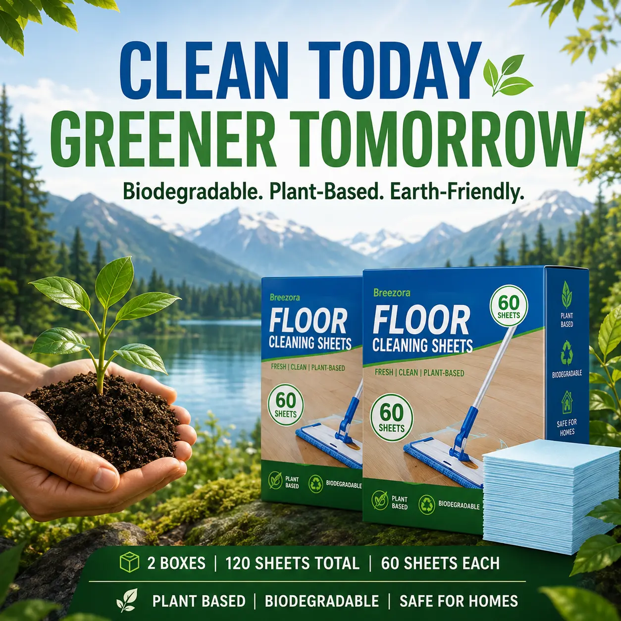 120 PCS Plant-Based Eco-Friendly Floor Cleaner Tablets, Dissolvable Concentrated Cleaner for Tile, Laminate & Sealed Hard Floors