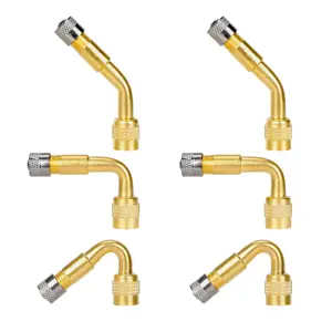Spring Road Trip Must-Have 6 PCS Valve Stem Extenders, 45 90 135 Degree Angled Automotive Tire Valve Extension Adaptor, Universal Valve Stem Extension for Car Motorcycle Scooter, Car Accessories (Golden)