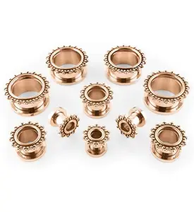 Rose Gold PVD Triple Beaded Rim Stainless Steel Tunnels