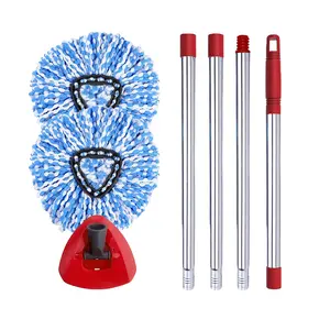 Spin Mop Head, Base, Handle Replacement for O-Cedar/Vileda EasyWring RinseClean 2-Tank System Microfiber Spin Mops, 2 Microfiber Mop Refills, 1 Triangle Head Cover and 30-58in Handle, Microfiber Mop Heads, Spin Mop Replacements