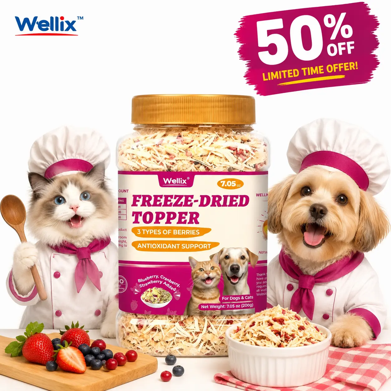 Wellix 7.5oz Cat & Dog Fruits Food Topper - Apple, Pear & Fig | Freeze Dried Fruit Formula | Gentle on Stomach | Digestive Health Support | Natural, Nutritious, Yummy