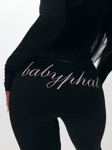 BABYPHAT Pull On Flare Leggings With Script Print High Waisted Wide Leg Pants For Casual Streetwear