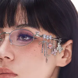 Women's Trending Glasses - Small Elliptical Diamond Accent Eyewear, Unisex Lightweight PC-Metal Frame, Chic Daily Wear Fashion Eyeglass Frames