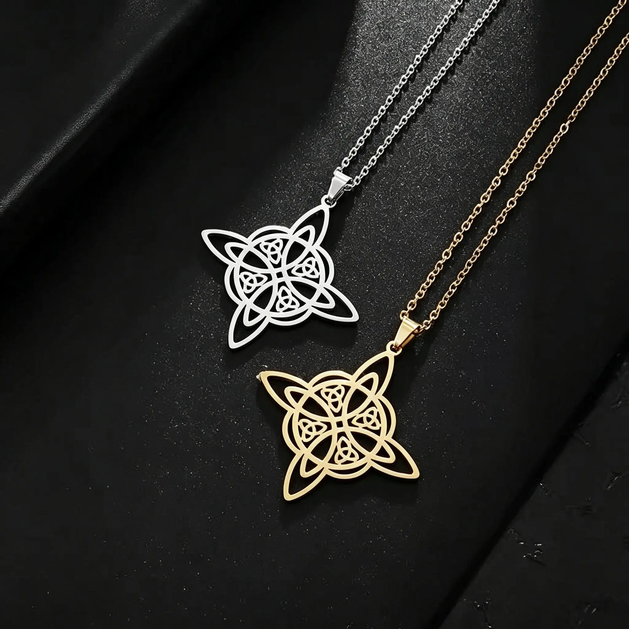 Celtic Witch Knot Pendant Necklace Set, 2-Piece Stainless Steel Costume Jewelry for Men & Women, Gothic Accessories Gift, Costume Jewelry Necklace, Necklaces For Women, Elegant