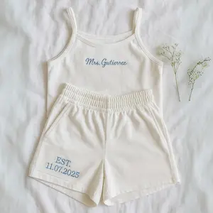 Custom Embroidered Mrs. Pajama Set, Future Mrs Tank Top, Bachelorette Party Tank, Wedding Getting Ready Outfit, Bride Honeymoon Tank