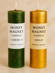 Money Magnet Candle (Green/Gold) – Dressed + Blessed