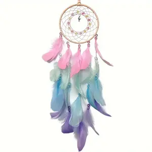 Colorful Dream Catcher, Artificial Feather Round Net Hanging Decor, Wall Hanging Decoration for Home Living Room Bedroom, Hangable, Wall Hanging Ornament