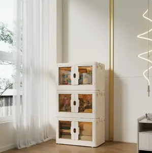 3 Pack Stackable Storage Bins with Lids and Wheels, 8.4 Gal/33.6QT Folding Storage Box