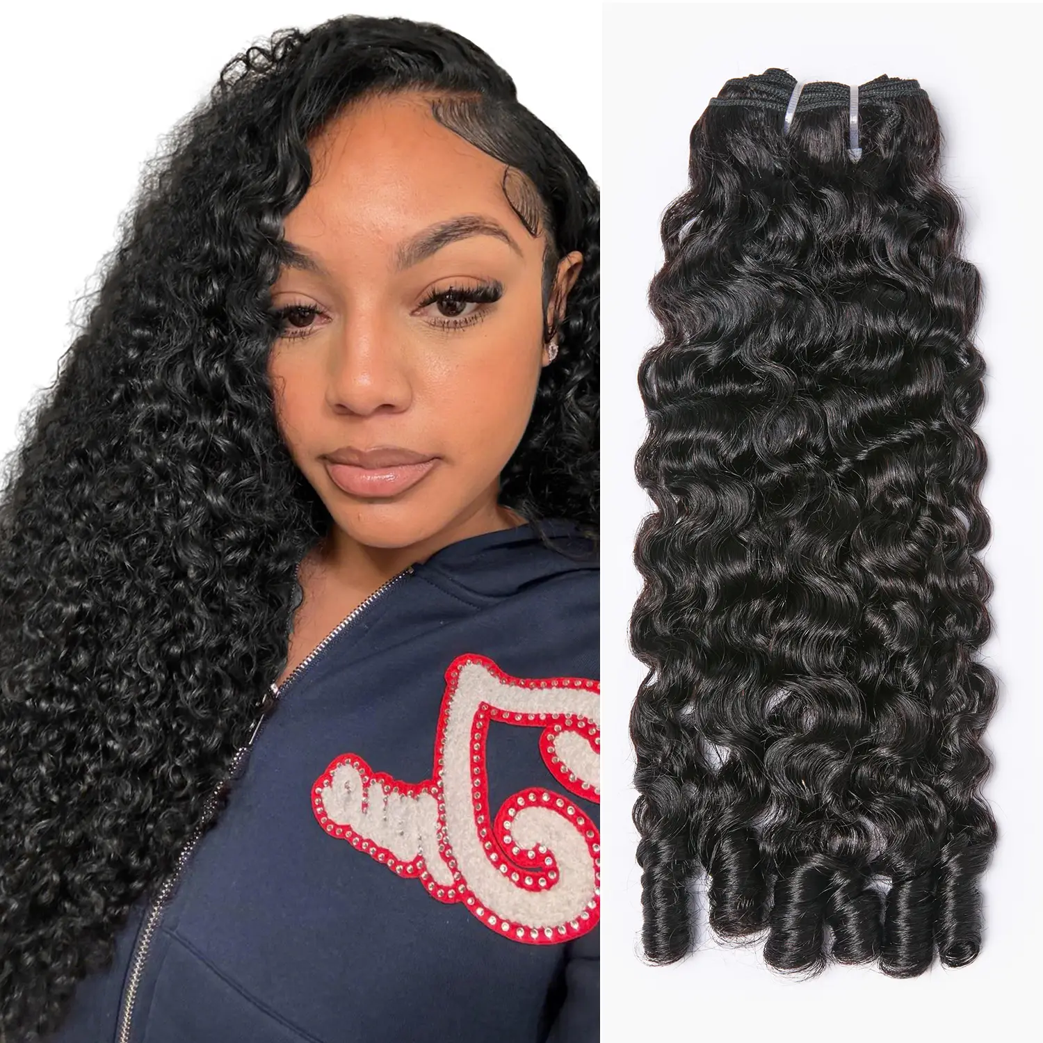[Wequeen] Burmese Curly Human Hair Bundles Brazilian Quick Weave Budget Friendly 10A Grade Viral Hair Natural Black Color