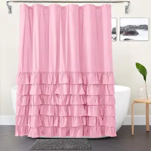 Solid Color Ruffle Trim Waterproof Shower Curtain, 1 Count Modern Simple Bathroom Curtain, Bathroom Accessories for Home Hotel Salon Dormitory Decor