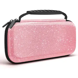 X-SBB04  Glitter Carrying Case for Nintendo Switch & Switch OLED Console, Pink Hard Travel Case Shell Pouch for Nintendo Switch Console & Accessories