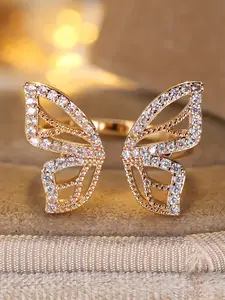 Exquisite Butterfly Design Synthetic Zirconia Ring - Fashion Stackable Adjustable Rings for Women & Girls, Perfect for Wedding Jewelry Engagement Ring, Daily Wear Anniversary Valentine's Day Gift, Stackable Finger Rings