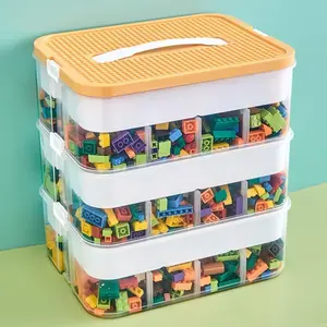 PrimPick Toys Organizer Storage Case for Lego Box Kids Toy Stackable Building Blocks with Lids Bins Adjustable Lego Storage Containers Plastic Toy Box 3 Layer