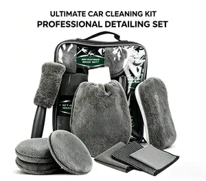 9PCS No-Scratch Car Detailing Kit, Cars Accessories Auto Cleaning Tool Set with Wash Mitt, Large Sponge, Wheel Brush, Wax Applicator Pads, Microfiber Towels for SUV, Truck Interior & Exterior, Gray