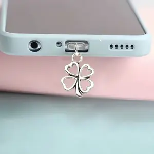 1pc Silver-plated Four-leaf Clover Pendant Phone Charging Port Dust Cap, Compatible with iPhone/Type C Ports, Phone Charms
