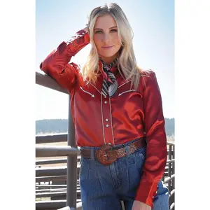 Cruel Denim Long Sleeve Satin Pearl Snap Rust