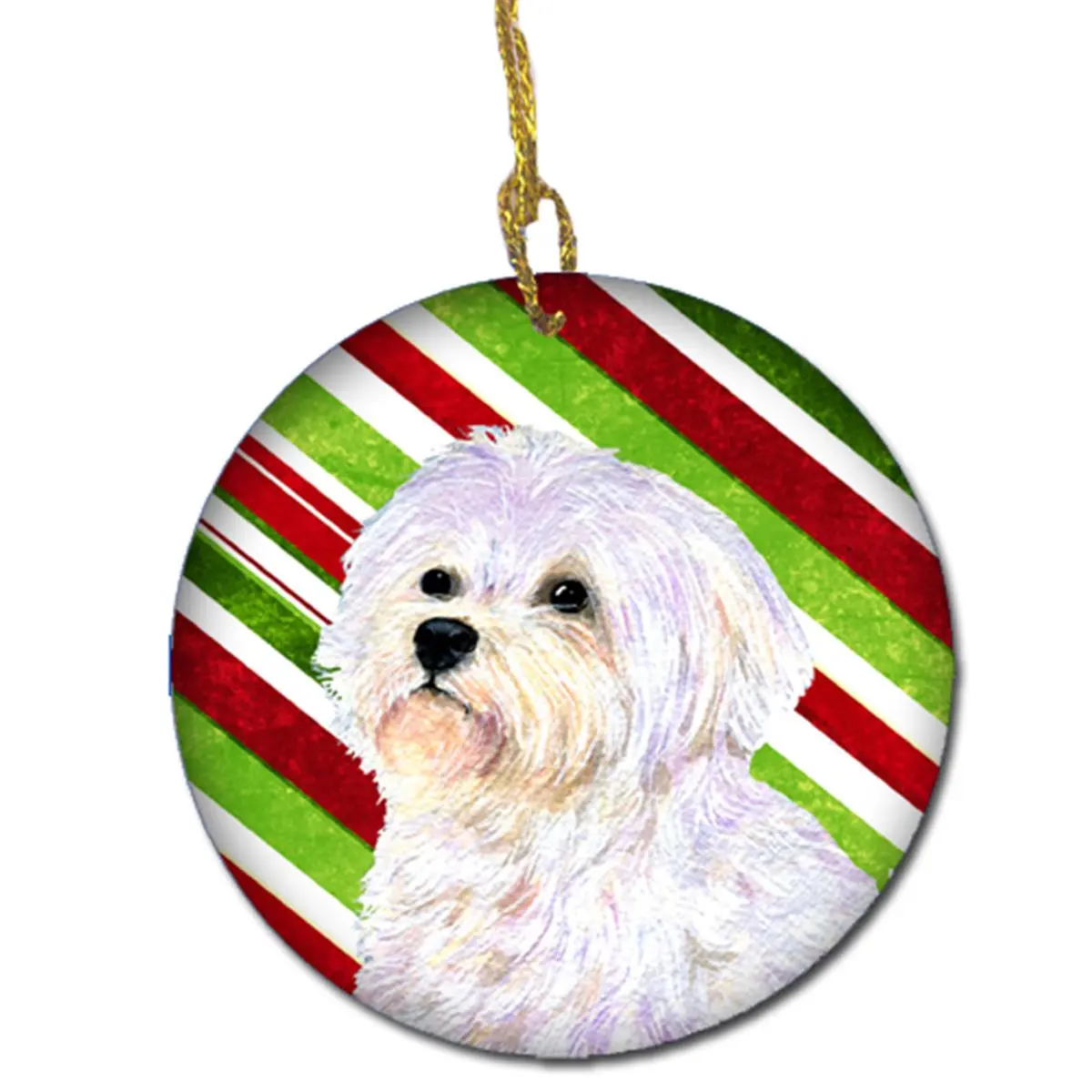 Maltese Candy Cane Holiday Christmas Ceramic Ornament